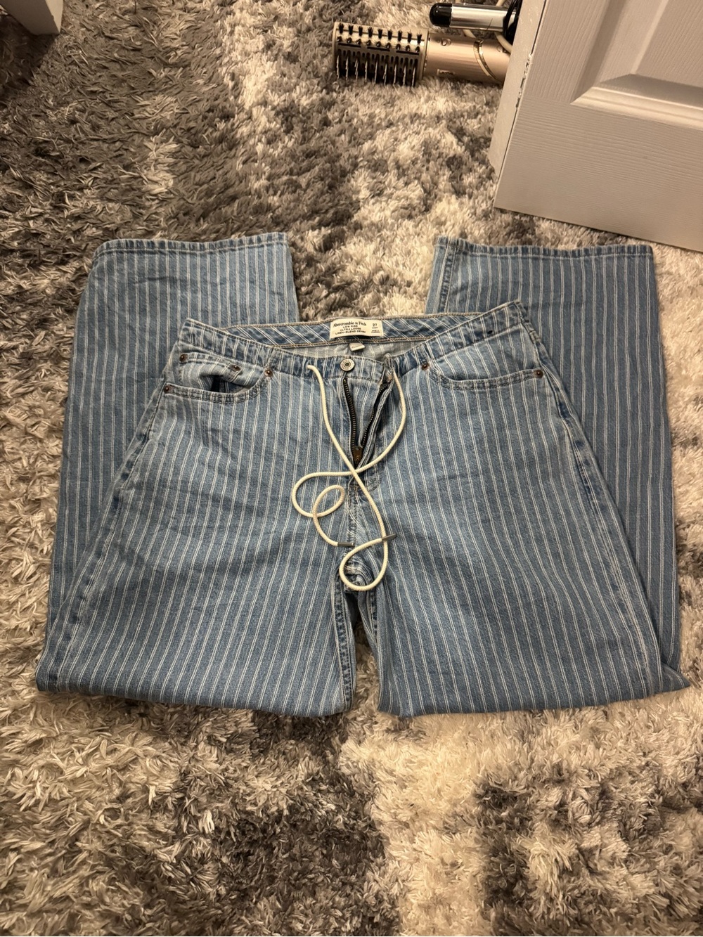 Abercrombie & Fitch Blue Striped Wide Leg Jeans